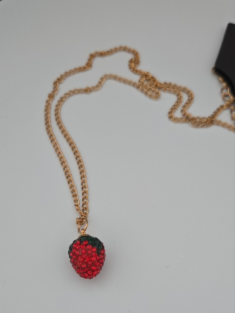 Gold Chain Necklace with Red Crystal Strawberry Pendant - Picture 3 of 3